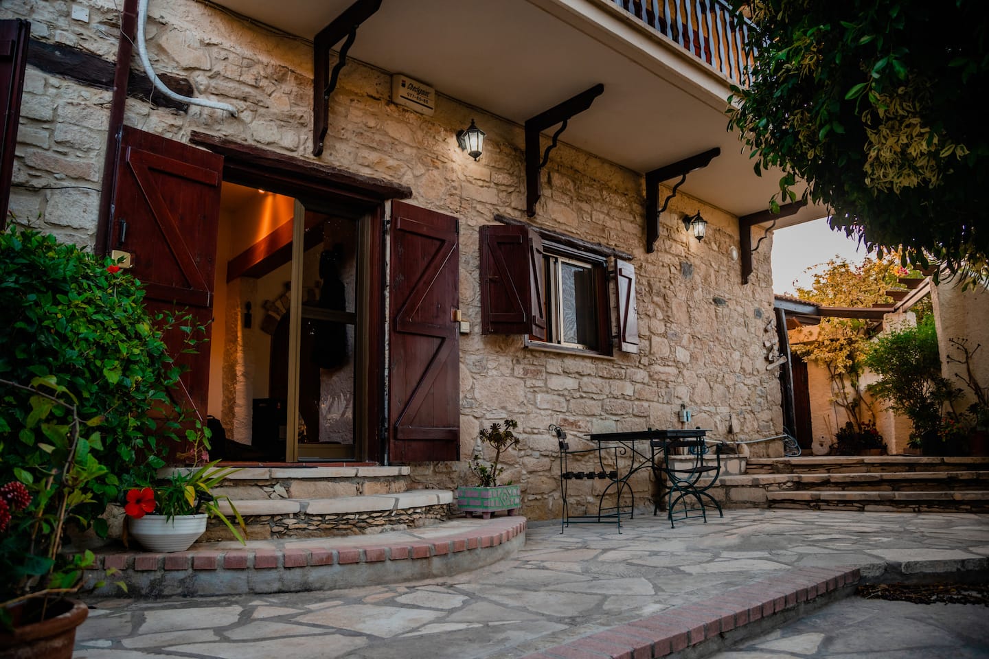 The stone courtyard of Foinikaria Villa in the Limassol area